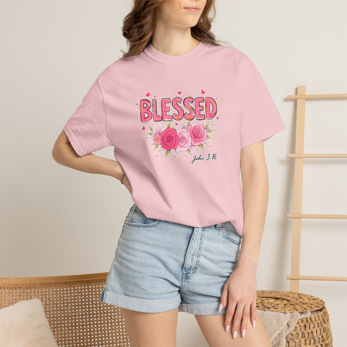Blessed Floral T-Shirt — John 3:16 Christian Tee