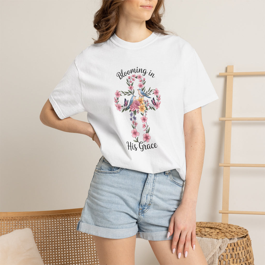 Blooming in His Grace Floral Cross T-Shirt